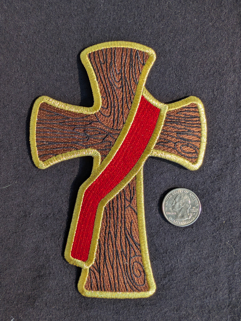 Embroidered medium brown Deacon's Cross