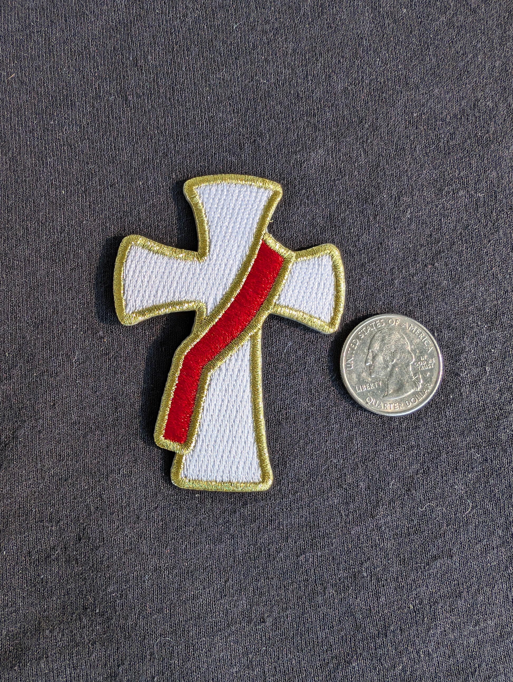 Embroidered small white Deacon's Cross